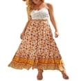 thumbnail image 3 of Womens Summer Fall Boho Floral Half Skirt High Waist A-Line Front Button Ruffle Beach Maxi Skirt S-XL, 3 of 7