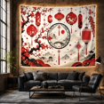 thumbnail image 6 of Red Lantern Landscape with Blossoms and Bridge, Warm Vintage Style for Lantern Decor Lovers, Landscape Wall Decor Lunar New Year Gift, Tapestry Wall Hanging for Bedroom and Dorm, 6 of 7