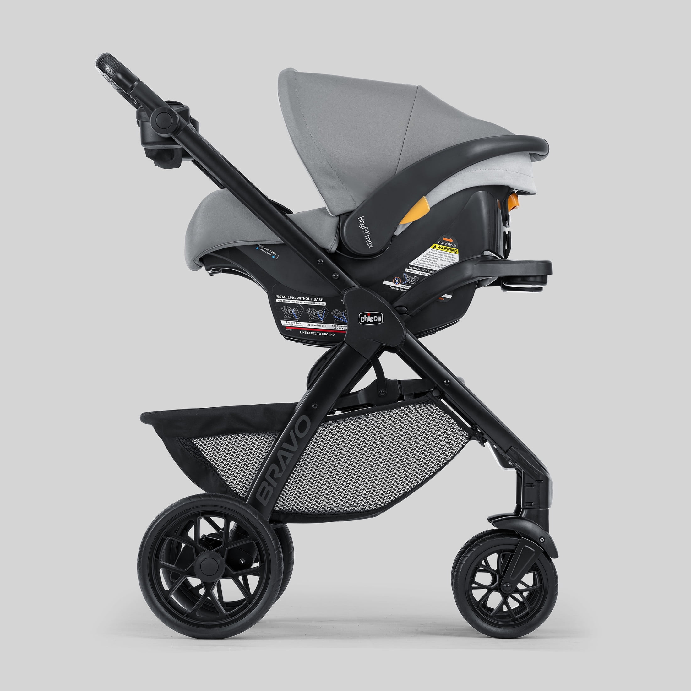 Chicco Bravo® LE ClearTex® Trio Travel System Stroller with KeyFit Max ClearTex® Infant Car Seat  - Atlas (Grey), New