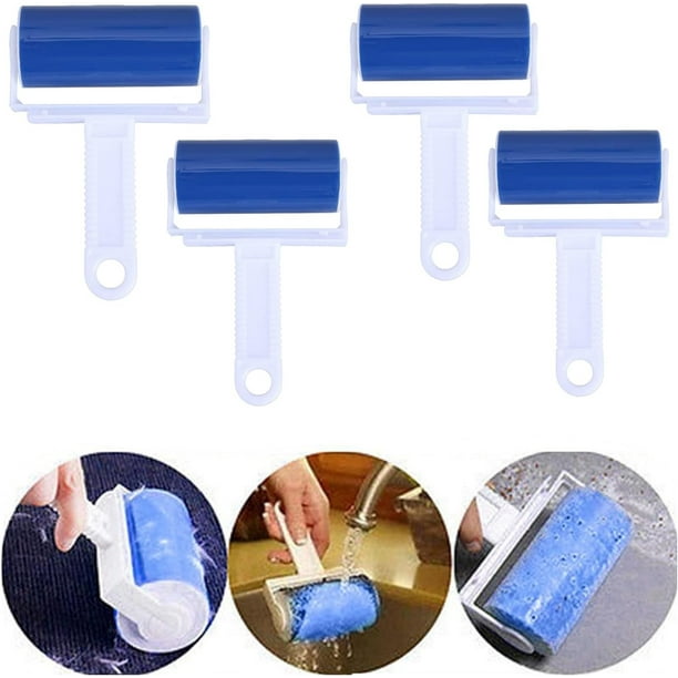 4 Pack, Reusable Washable Lint Roller Sticky Lint Remover Pet Hair Remover Cleaner for Clothes, Pet Hairs, Carseats (Blue)