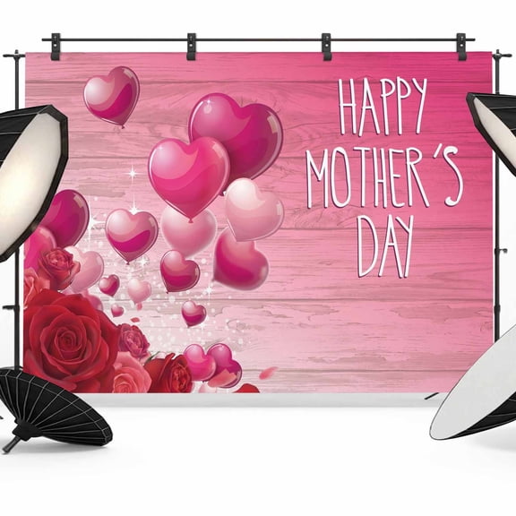 10x8ft Photo Backdrop, Mother's Day Soft Polyester Backdrop Curtains Photography Backdrops, Chic Rose Flowers Love Heart Wooden Grain Brushed Background for Photoshoots Studio Video Portrait Parties