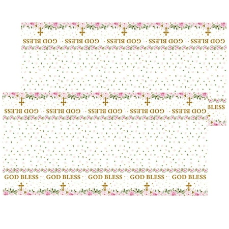 

God Bless Table Cloth Green Leaf Decor Flowers Floral Easter Runner Tablecloth 2 Pcs