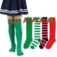 thumbnail image 4 of Esaierr 6 pairs Kids Girls Christmas Long Striped Socks Bowknot Knee High Tube Socks Thigh High Stockings for Christmas Party 7-12 Years, 4 of 9