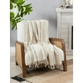 thumbnail image 2 of Fennco Styles Striped Woven Throw Blanket with Tassel 50" W x 60" L – Ivory Textured Blanket for Couch, Bedroom and Living Room Décor, 2 of 2