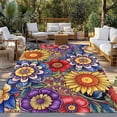 thumbnail image 2 of Boho Blue Flower Outdoor Rug for Patio/Deck/Porch, Non-Slip Large Area Rug 5 x 8 Ft, Spring Bohemia Chic Red Yellow Floral Indoor Outdoor Rugs Washable Area Rugs, Reversible Camping Rug Carpet Runner, 2 of 8