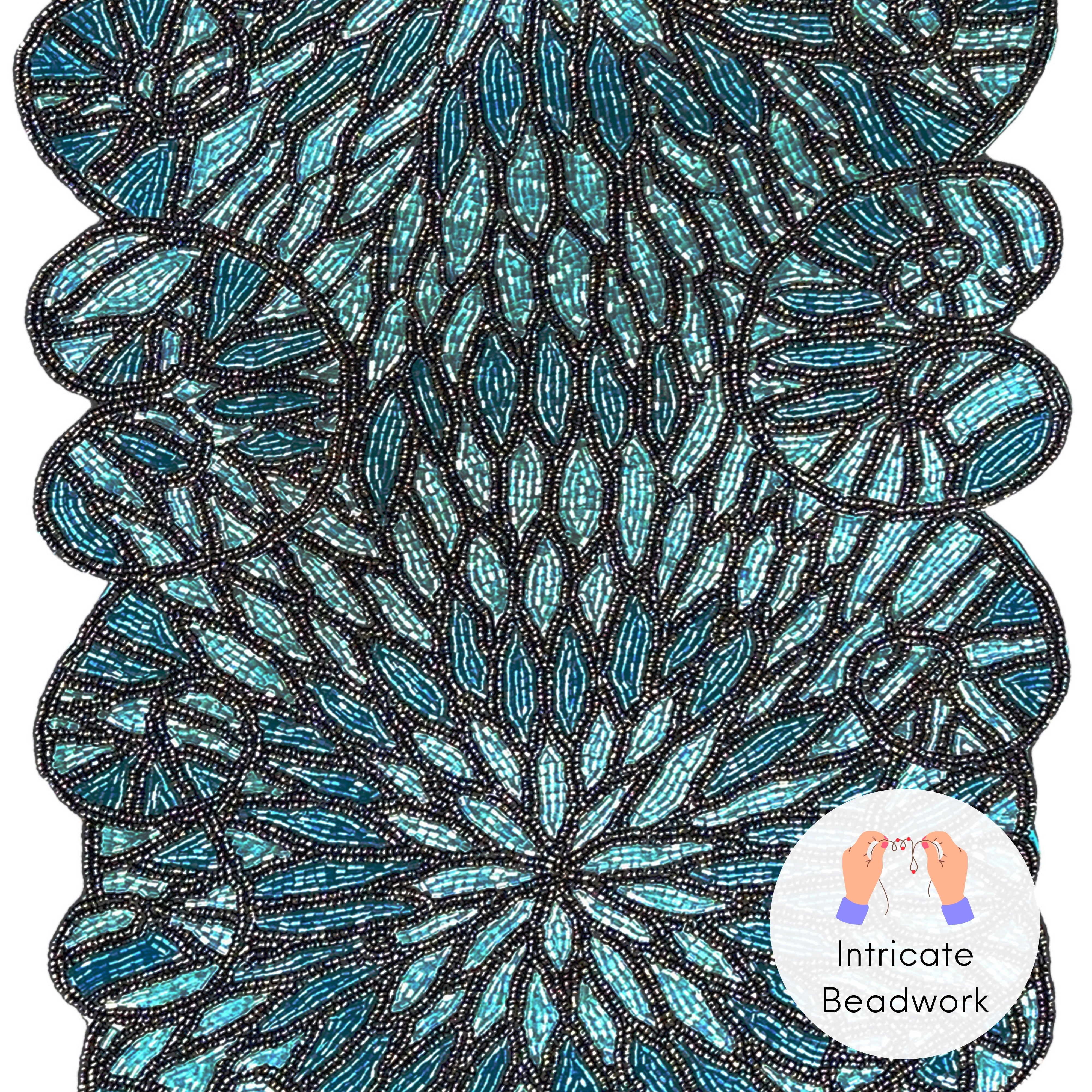 Handcrafted Glass Beaded Table Runner - Elegant Decorative Dining Table Décor (Blue Black)