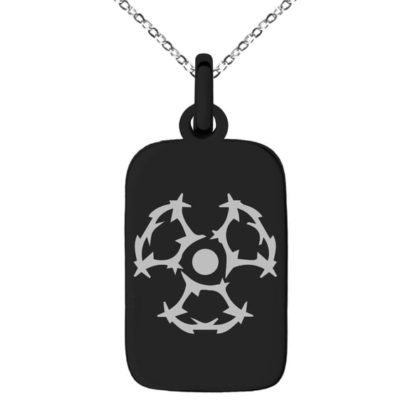 Stainless Steel Barbed Wire Radioactive Engraved Small Rectangle Dog Tag Charm Pendant Necklace