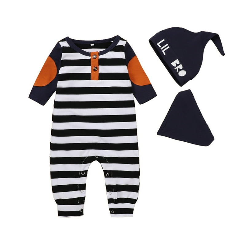 Yubatuo Newborn Baby Boys Girls Striped Button Jumpsuit Romper+Hat+Bib Set Blue - Walmart.com