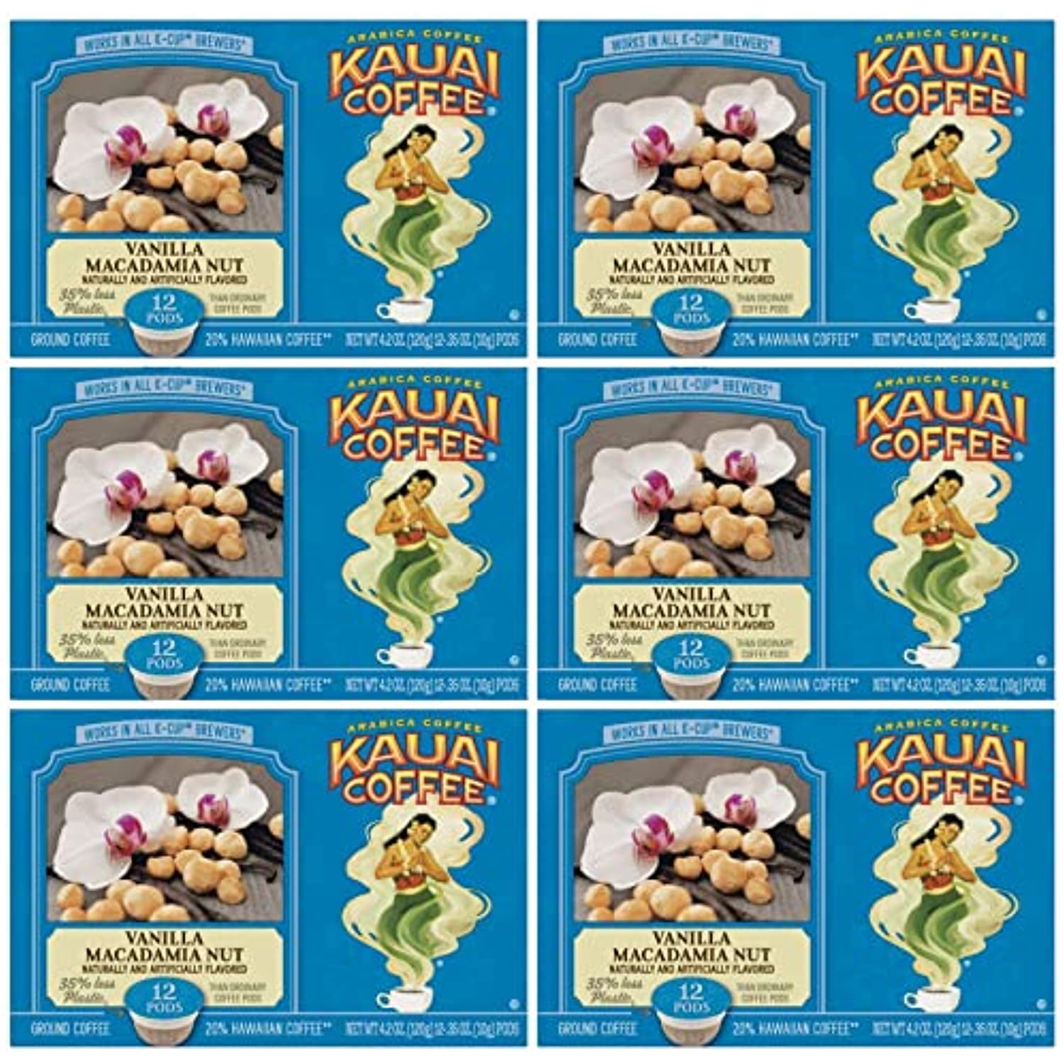 Kauai Coffee Single Serve Cups Pods (Vanilla Macadamia Nut, 72 Count