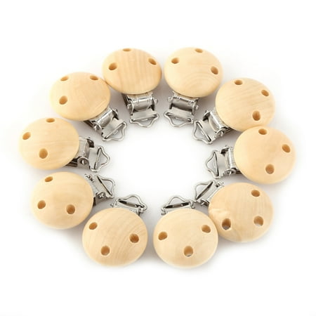 Pacifier Charm Jewelry - Yosoo 10pcs/lot Cute Round Wood Natural Baby Pacifier Clip Charm Infant Nipple Clasps 3 Holes,Pacifier Clip,Infant Nipple Clasps