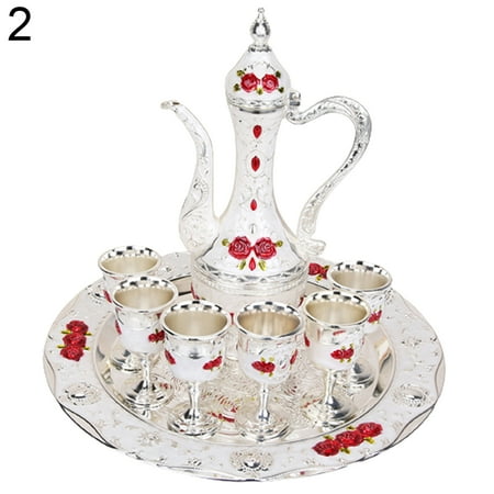 

Naturegr Durable 8Pcs/Set Retro Zinc Alloy Wine Cup Kettle Tray Kit Home Wedding Decor Container
