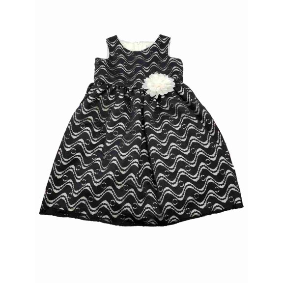Girls Black and White Zigzag Lace Shell Flower Tulle Layered Dress 8