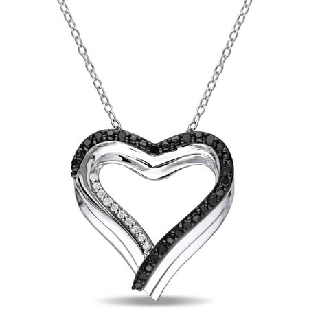 1/4 Carat T.W. Black and White Diamond Sterling Silver Double-Heart Pendant, 18