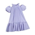 thumbnail image 3 of Milgrthf Toddler Girls Midi Dress Pleated Lantern Sleeves Off Shoulder Halter A-Line Ruffle Dresses 3-6 Years Purple, 3 of 4