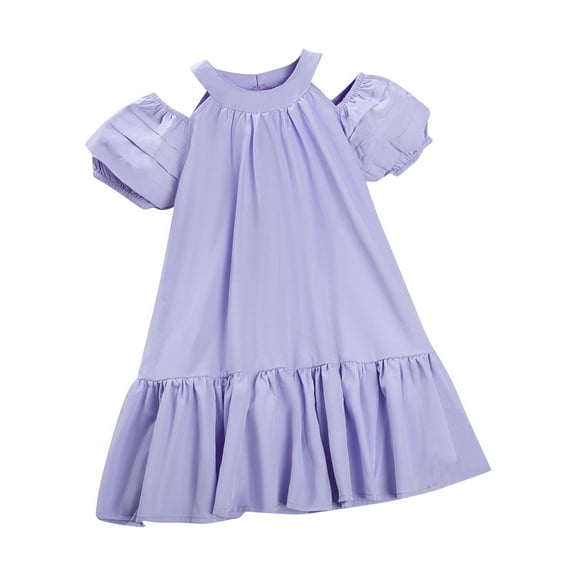 CYRBOKO Girls Casual Dresses, Short Sleeve Off-shoulder Princess Casual Summer Dresses Purple Size 6-7 T