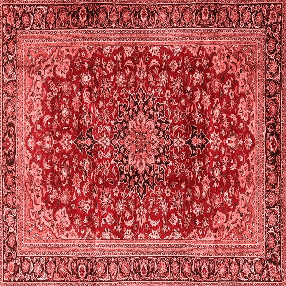 Ahgly Company Indoor Square Medallion Red Traditional Area Rugs, 4' Square