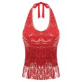 thumbnail image 1 of Kvysinly Hauts à Franges Scintillants pour Femmes Sans Manches Col Halter à Franges Débardeur à Paillettes Tenue de Fête Rouge Taille Unique, 1 of 7
