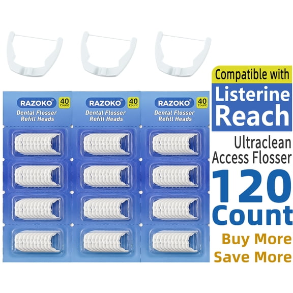 RAZOKO Dental Flosser Refill Heads,Ultraclean Access Flosser, Extra Strength Floss for Comfortable Clean, Unflavored, 120 Count