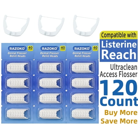 RAZOKO Dental Flosser Refill Heads,Ultraclean Access Flosser, Extra Strength Floss for Comfortable Clean, Unflavored, 120 Count