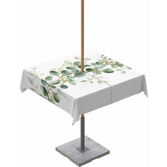nqOlkjepod Elegant Eucalyptus Outdoor Tablecloth with Umbrella Hole & Zipper, Watercolor Leaves Stems Minimalist Square Table Cover 60x60 Inch, Dining Waterproof Table Cloth Protector for Patio