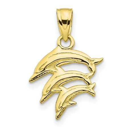 Cut Dolphin Charm - 10k Yellow Gold Dolphin Pendant Charm Necklace Sea Life