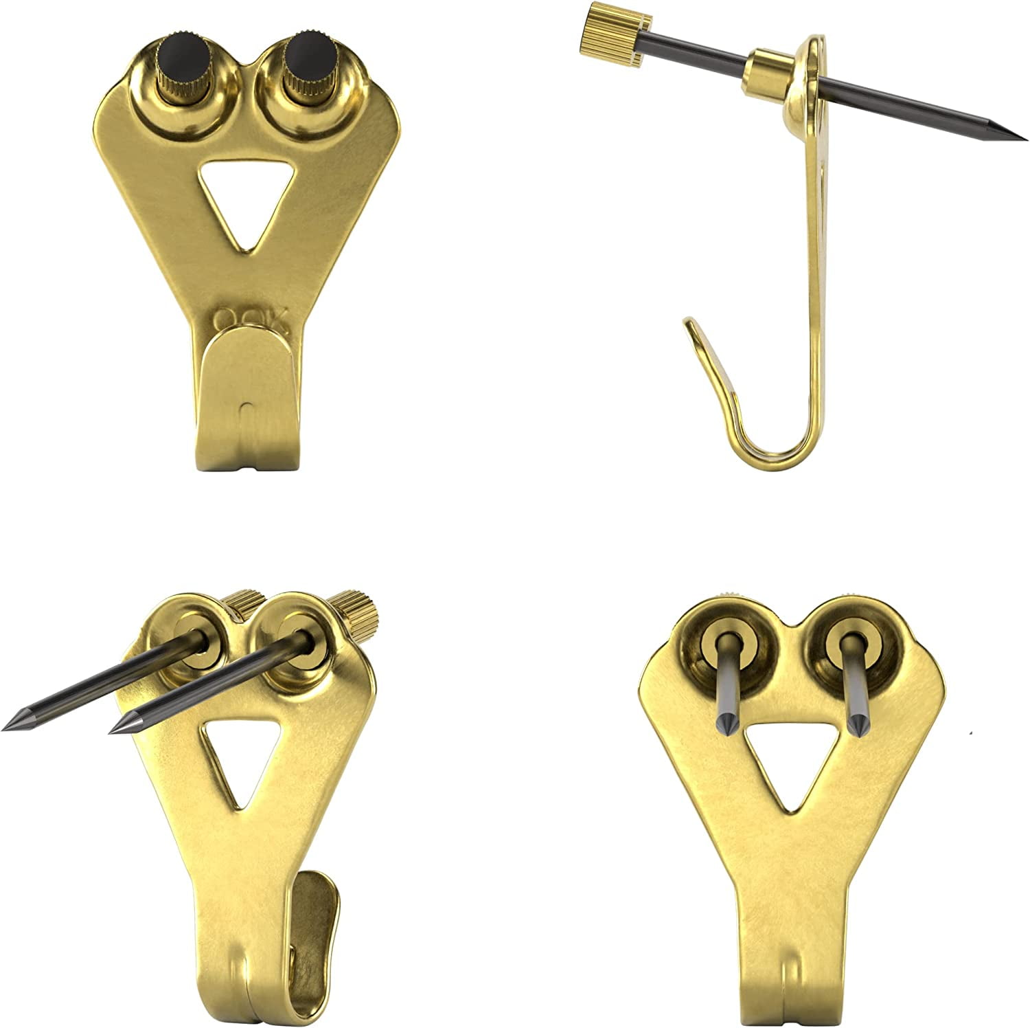 JJEAN-50616 Professional Picture Hangers, Art Hangers, Padded, Brass, Reusable Picture Hooks, 50lb (10 set)