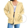 thumbnail image 2 of Zip Up Jacket, Yigetop Jacket Women's Zip Hoodie Lightweight Jacket with Hood Elegant Plain Jacket with Pockets Loose College Jacket Cotton Sports Jacket Womens Hoodies Beige L, 2 of 5