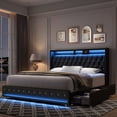 thumbnail image 4 of Homfa Black Full Size LED Bed Frame with 2 Storage Drawers, Modern PU Leather Crystal Button Upholstered Platform Bed Frame with Outlets and USB Ports & Display Platform, 4 of 9