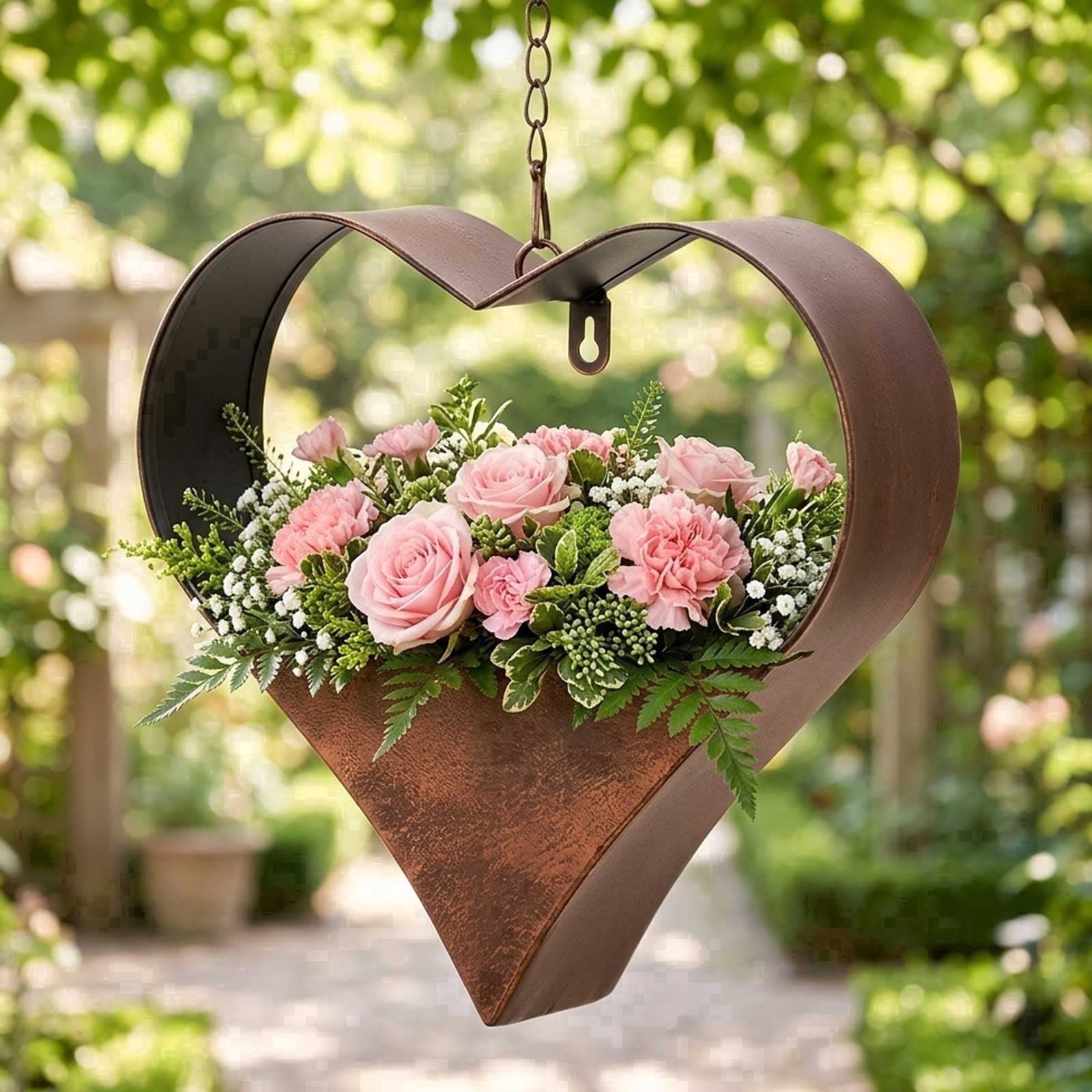 Hanging Planters Metal Heart Shape – Rustic Wall Mount for Indoor Outdoor, Wall Window Living Room Decor, Gifts for Women Mom Wife