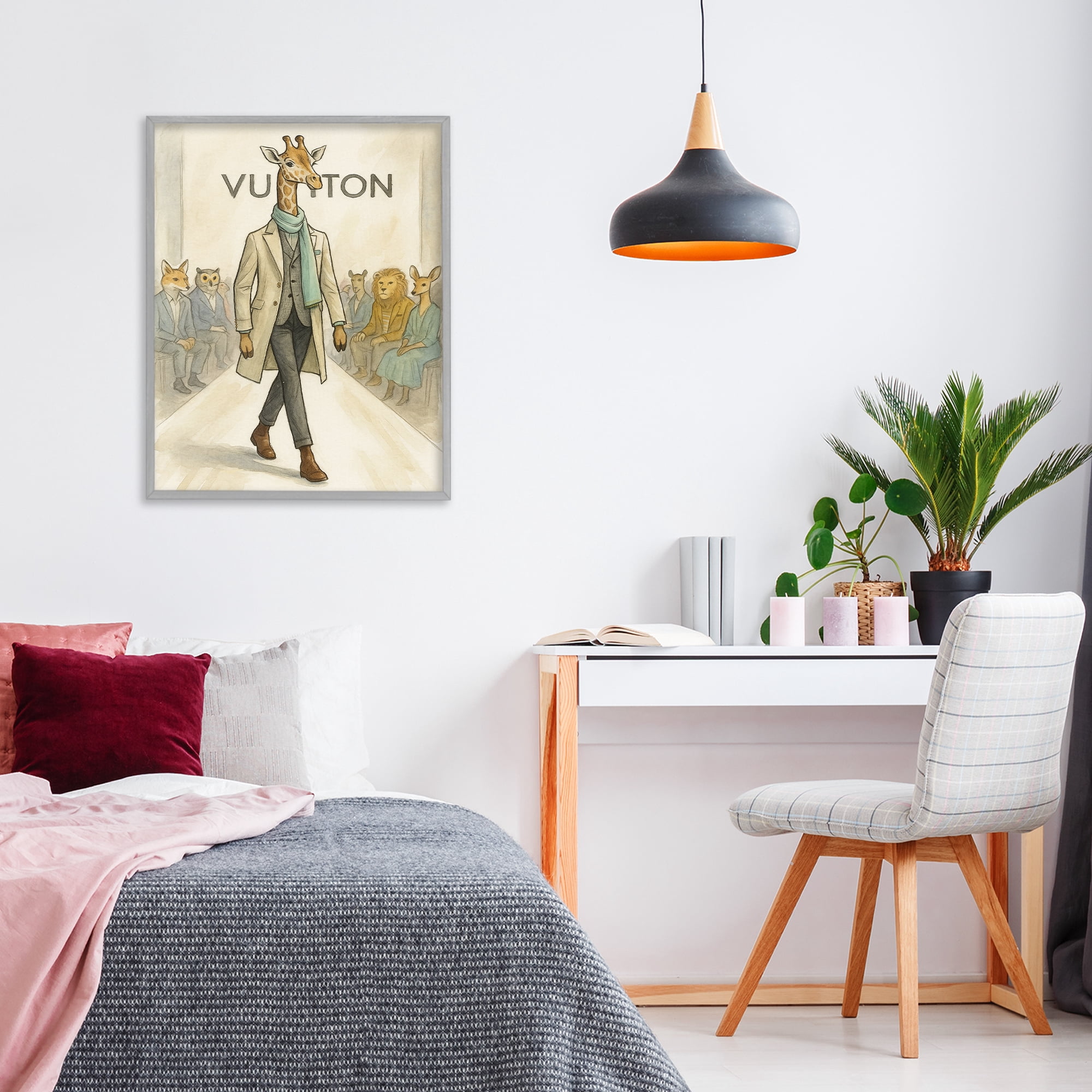 Stupell Industries Fashion Runway Giraffe Gray Framed Giclee Art, design by Grotto Studios