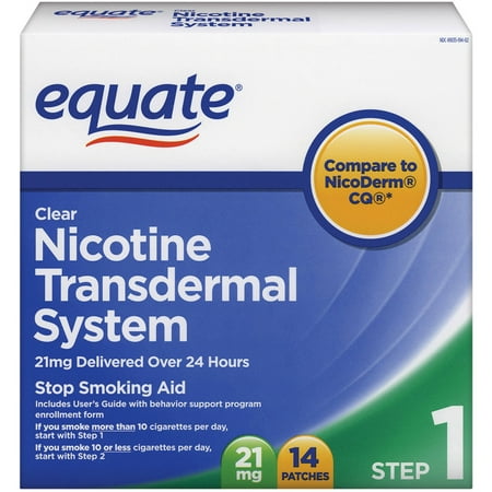 Equate Nicotine Transdermal System Step 1, 21mg Clear Patch, 14 Patches