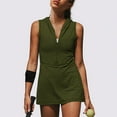 thumbnail image 2 of Nisorays Women Athletic Tennis Dress Sleeveless Half Zip Hooded Workout Mini Dress Solid Short Dress Green M, 2 of 7