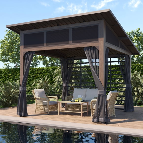 Abri de jardin en acier à toit rigide 3,6 m x 3,6 m HOMETRENDS, brun