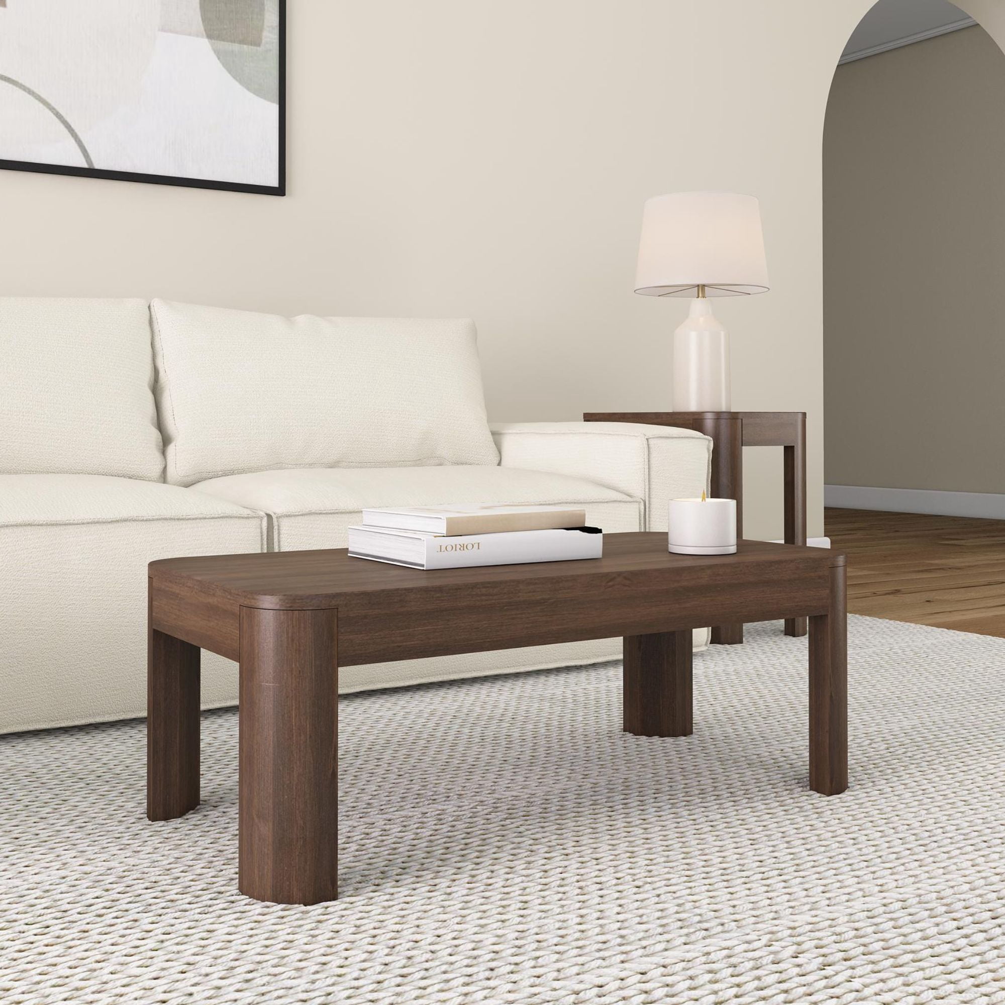 Plank+Beam Solid Wood 40" Modern Rectangular Coffee Table, Coffee Table for Living Room, Walnut