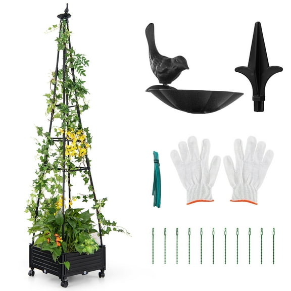 Gymax 81'' Garden Obelisk Trellis for Climbing Plants Tall Plant Support w/ Wheels