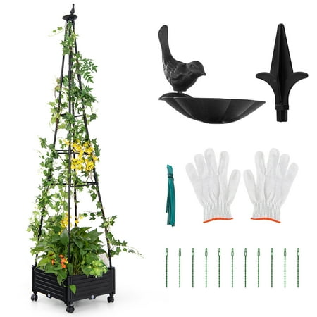 Gymax 81 Garden Obelisk Trellis for Climbing Plants Tall Plant Support w/ Wheels