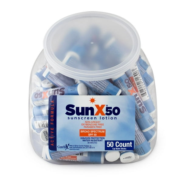 Bálsamo labial protector solar CoreTex Sun X 50 SPF 50, paquete de 50