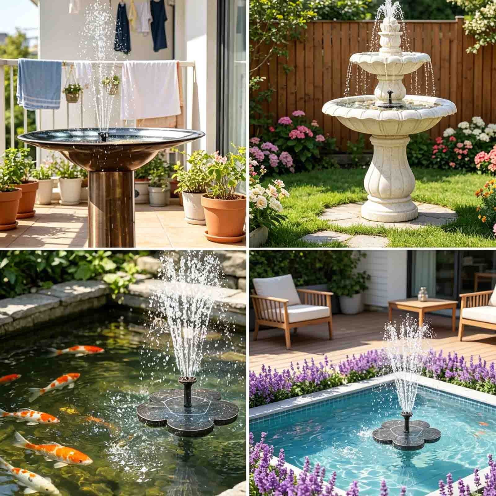 Solar-Powered Outdoor Water Fountain, Automatic Solar Floating Spout Weather-Resistant Compact Fountain for Courtyard Garden Pool Pond Bathroom Outdoor Landscaping, B