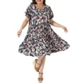 thumbnail image 2 of Agnes Orinda Women's Plus Size Floral Dresses Crew Neck Ruffle Short Sleeve Flowy Casual Summer Dress with Pocket 1X Navy Blue, 2 of 6
