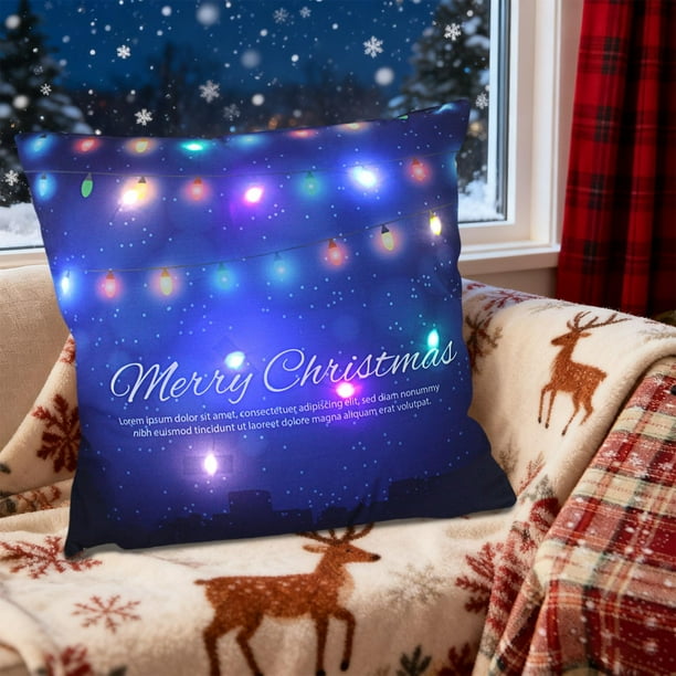 Christmas LED Pillows Holiday Gifts LED Pillows That Can Flash Or Stay On Two Mode Switching Printed Sofa Pillows Cushions Pillowcases