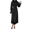 thumbnail image 2 of Wancir Women's Dress Long Lantern Sleeve Mock Neck Puff Shoulder Tie Waist Pleated Cocktail Maxi Slip Dresses, 2 of 8