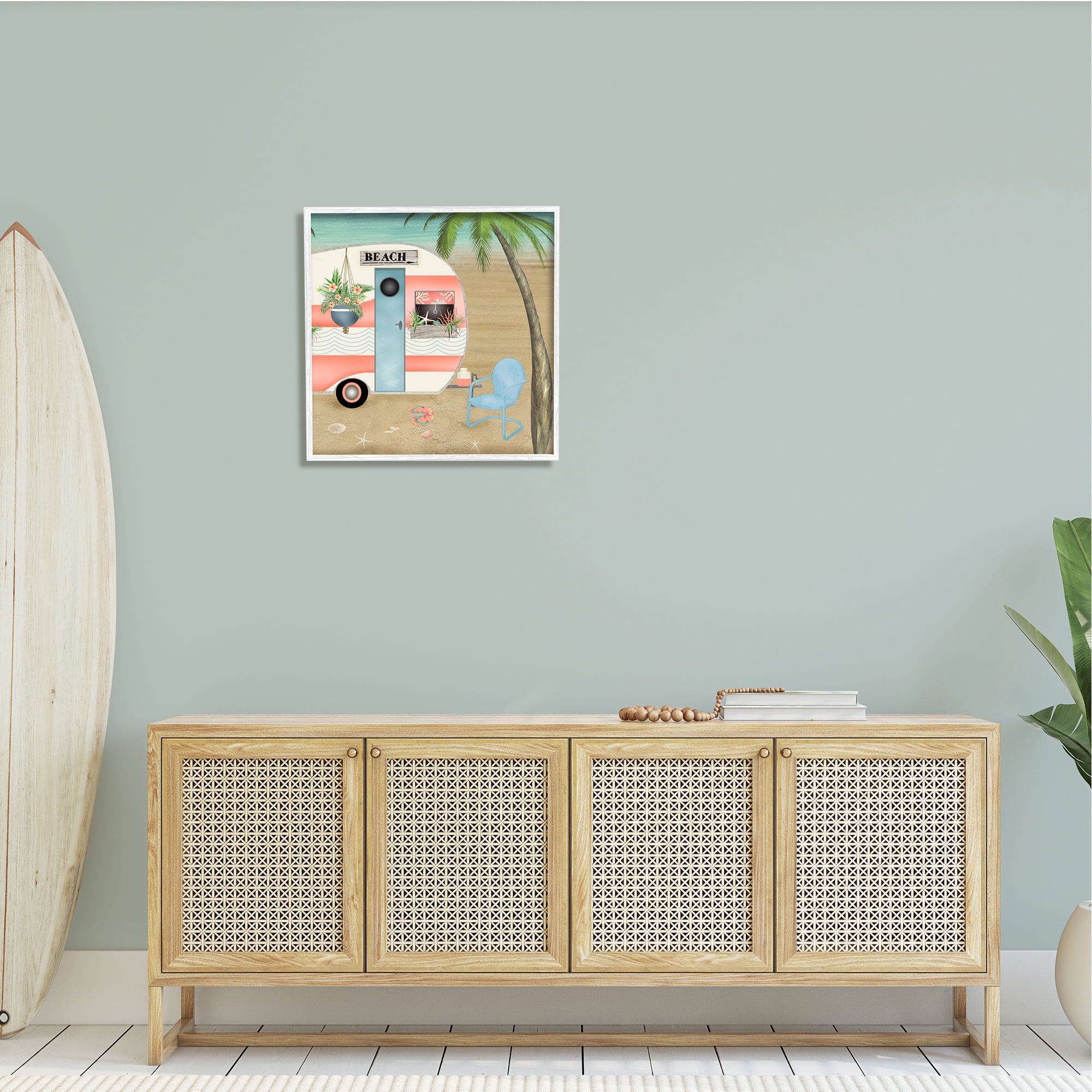 Stupell Industries Coastal Van Sea Horizon Palm Trees Picturesque Vacation ,24 x 24, Design by Beth Albert