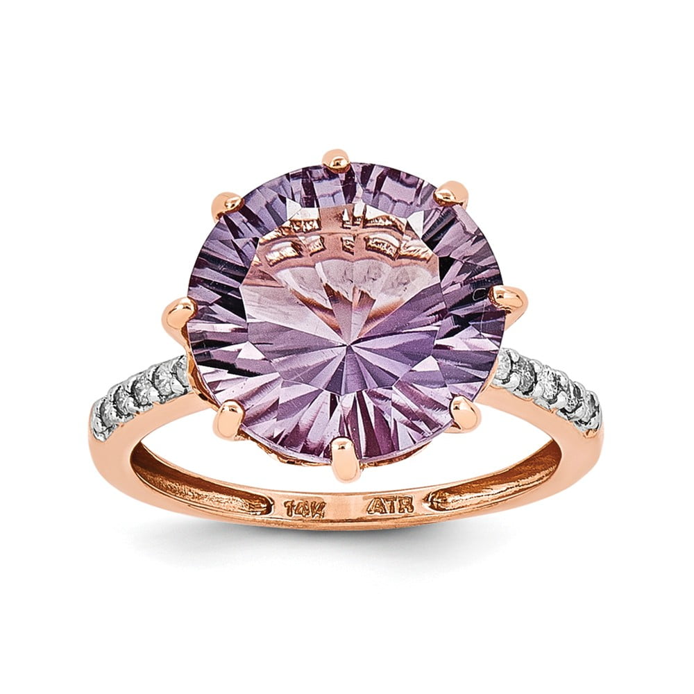 14K Rose Gold (0.08cttw) Rose Gold Pink Quartz and Diamond Ring Size-6 by