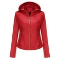 thumbnail image 1 of Qertyioot Veste en Cuir pour Femmes Col Montant Ajustée avec Capuche à Fermeture Éclair (Détachable), 1 of 6