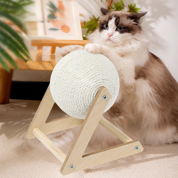 Pelota rascadora de sisal para gatos con rueda giratoria | Resistente al desgaste y no suelta pelo | Juguete de cuerda de sisal y algodón natural para escalar y entretenerse