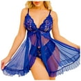 thumbnail image 2 of WCJM Blue Women Lingerie Open Front Dress Lace Chemise Sleepwear Mesh Nightgown With Thong, 2 of 3