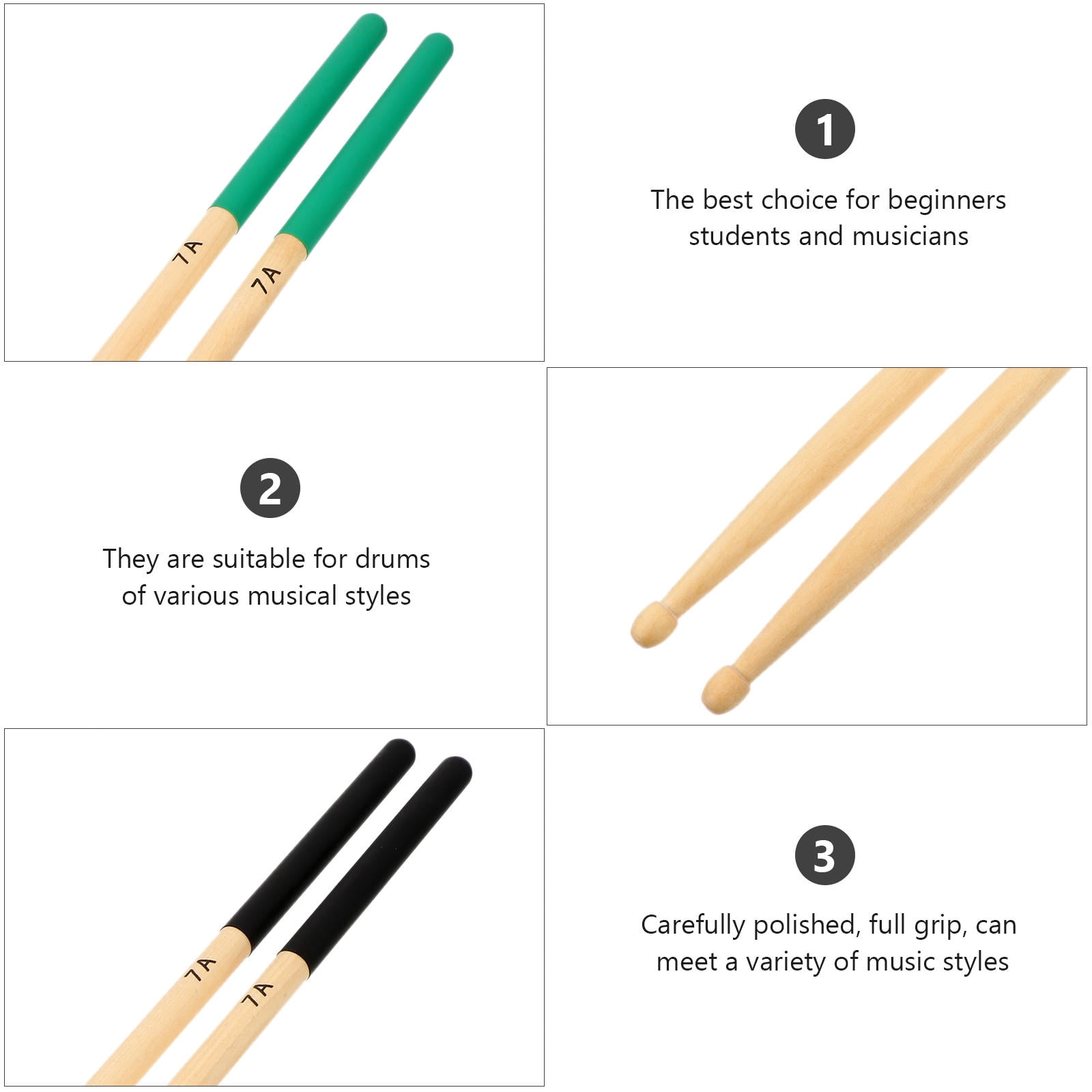 CTIRCHIU 6 Pairs Maple Drumsticks Set for Drumming Practice, Perfect Instrument Sticks for Beginners and Daily Use