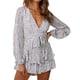 thumbnail image 5 of Monos de playa estampados para mujer con escote en V profundo y manga larga con nudo con volantes y dobladillo floral Fridja  fhjkhfk460285, 5 of 9