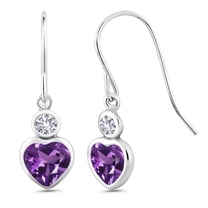 Gem Stone King 1.10 Ct Heart Shape Purple Amethyst White Created Sapphire 14K White Gold Earrings