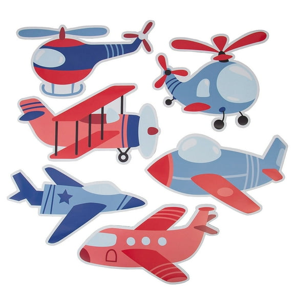 Fun Express 18" – 21" Airplane Party Cardstock Cutout Decorations Set - 6 Pieces